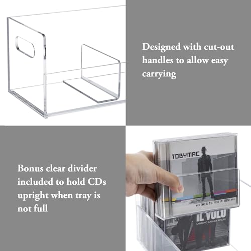 MyGift Modern Clear Acrylic CD Holder Racks with Handles, Set of 2