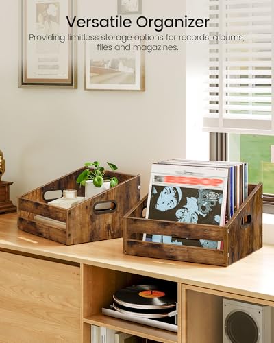 Trapezoidal Rustic Brown Wooden Record Holder MCW03FG