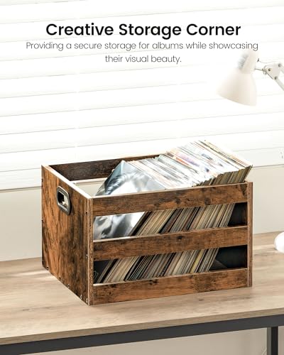 Vintage Rustic Brown Record Storage Crate MCW01FG