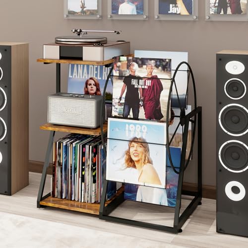 Retro Record Player Stand with Ferris Wheel & Vinyl Storage, Vintage Turntable Cabinet (Living Room)