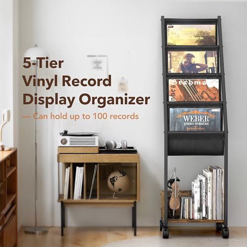 Keebofly 4-Tier Vinyl Holder, Up to 100 Albums, Movable Record Organizer Rack