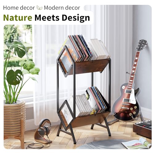 Vintage Design Metal Vinyl Record Holder for 160-200 LP Storage, Matte Black