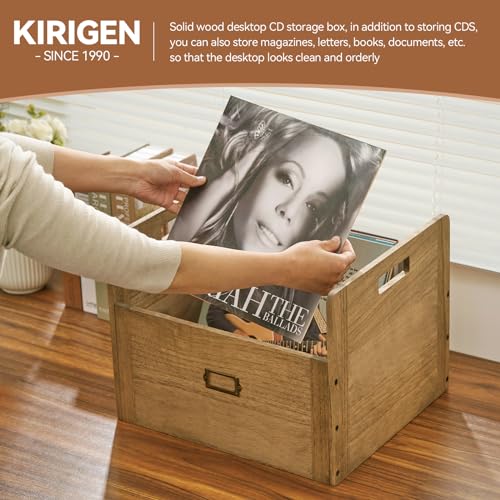 KIRIGEN Wooden Storage Box for Up to 80 Vinyl Records and LPs Dark Brown CDH-DBR