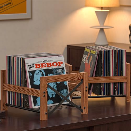 Modern Wooden X-cosrack Vinyl Record Holder, Brown - Holds 7"–12" Albums, 50–100 Records, DVDs, or CDs