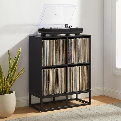 Crosley Enzo Record Storage Cube Bookcase, Vinyl Holder & Player Stand, Black