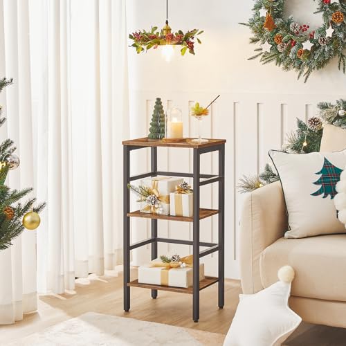 HOOBRO BF80CJ01 3-Tier Narrow Bookshelf, Rustic Brown Storage Rack